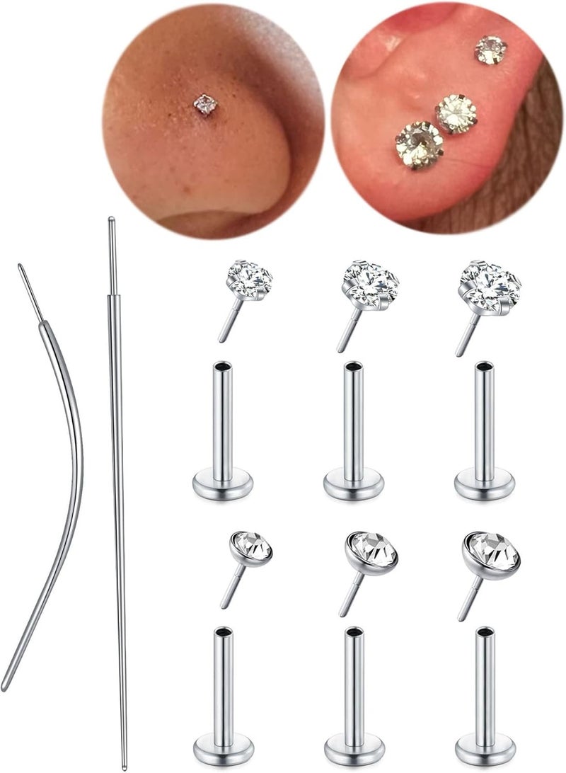 MODRSA Silver Gold Nose Studs Nostril Piercings Threadless Push in Nose Rings Stud L Shaped Surgical Steel Hypoallergenic Flat Back Helix Earrings Screw Studs Crokscrew Nostril Jewelry for Women Men - Image 1